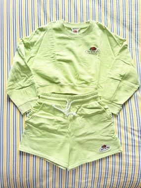 Zara✖️Fruit of the Loom Lime Green Cropped Sweatshirt & Shorts Set, 96% cotton